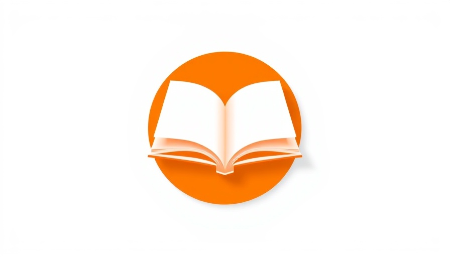 Minimal abstract book icon in orange circle.