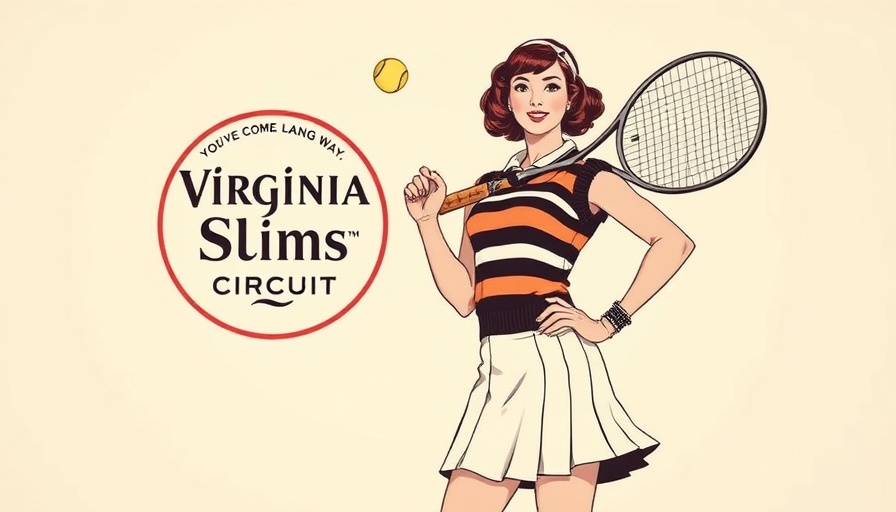Virginia Slims Circuit logo with vintage tennis player illustration, Women's Tennis Association themed