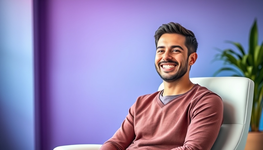 Smiling man in suit, vibrant background, well-lit environment.
