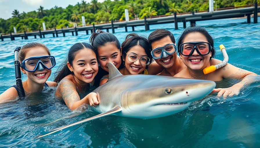 Snorkelers enjoying a rewilded sharks encounter in clear water.