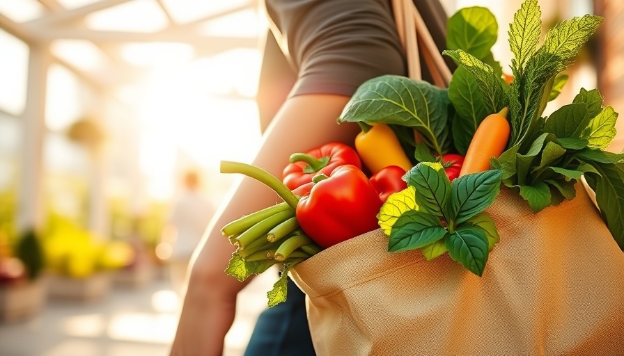 Person holding grocery bag with fresh produce, food rescue apps.