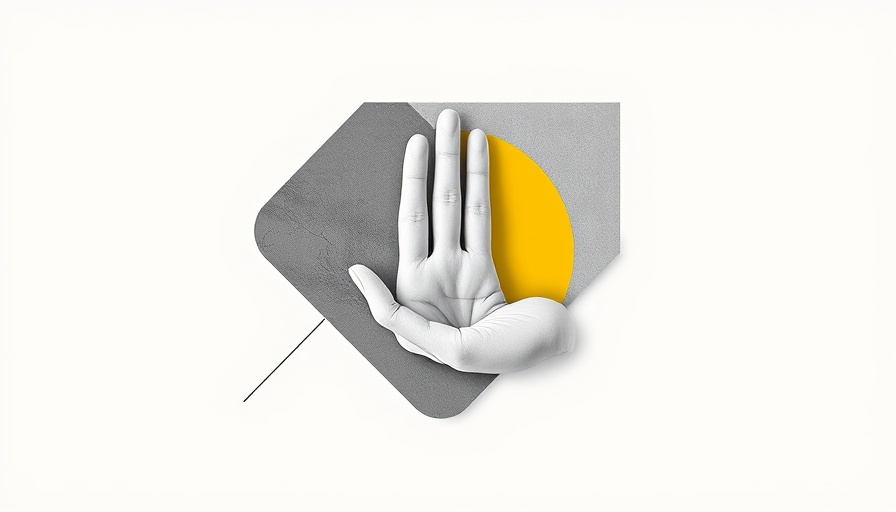 Minimalist abstract design with geometric shapes and a hand, Gulf States e-commerce fulfillment theme.