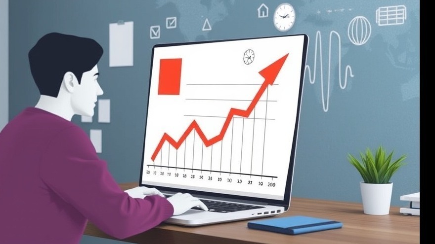 Person analyzing a rising graph on a laptop screen at a desk