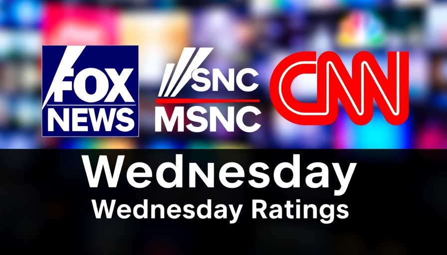 Fox News, MSNBC, CNN logos with 'Wednesday Ratings' text, vibrant colors.