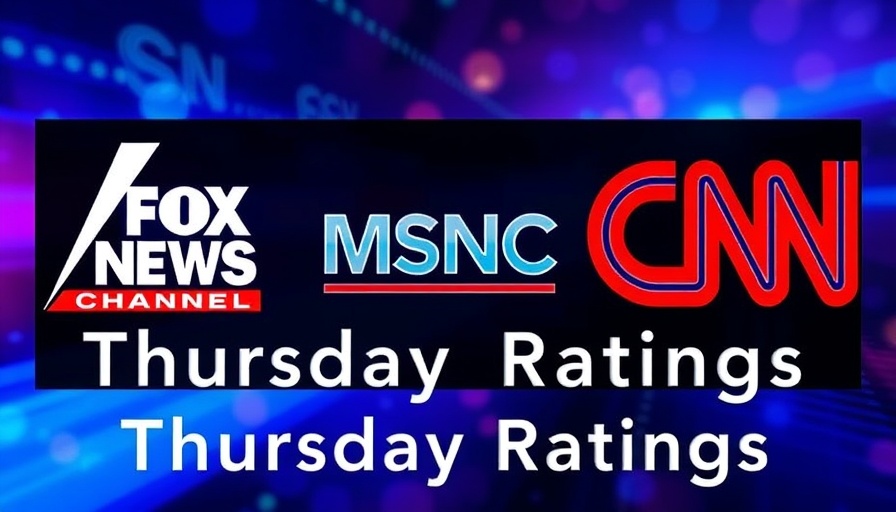 Cable news ratings display featuring Fox News, MSNBC, CNN logos.