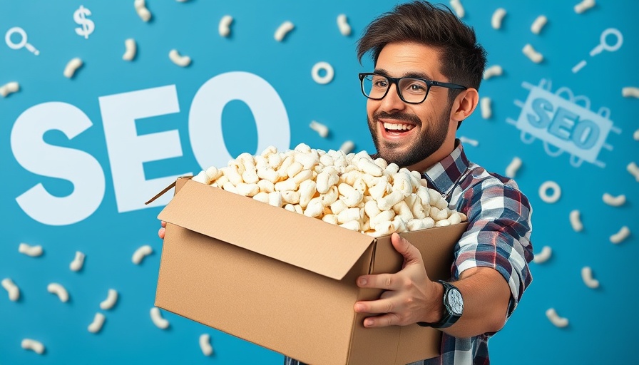 SEO content packaging problem illustration with a man and box.