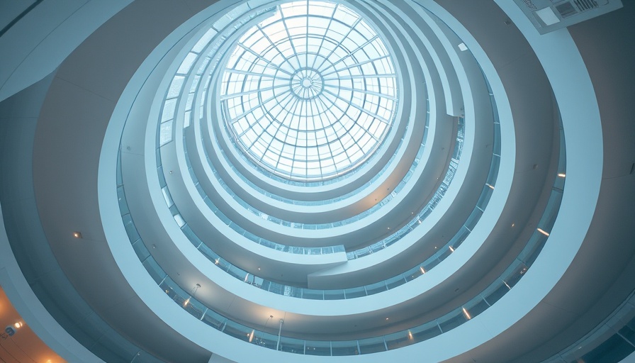 Futuristic spiral architecture with skylight, small business lending concept