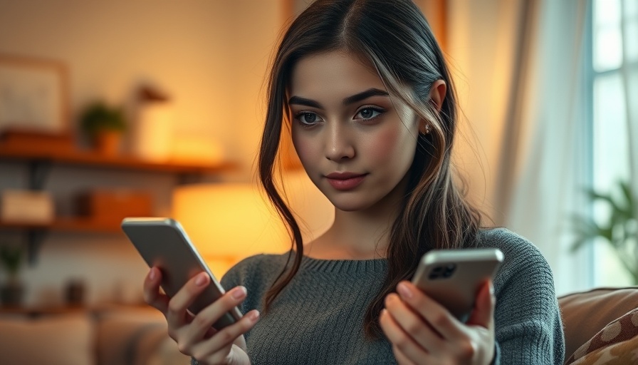 Young woman analyzing synthetic data credit scoring with smartphone and card.