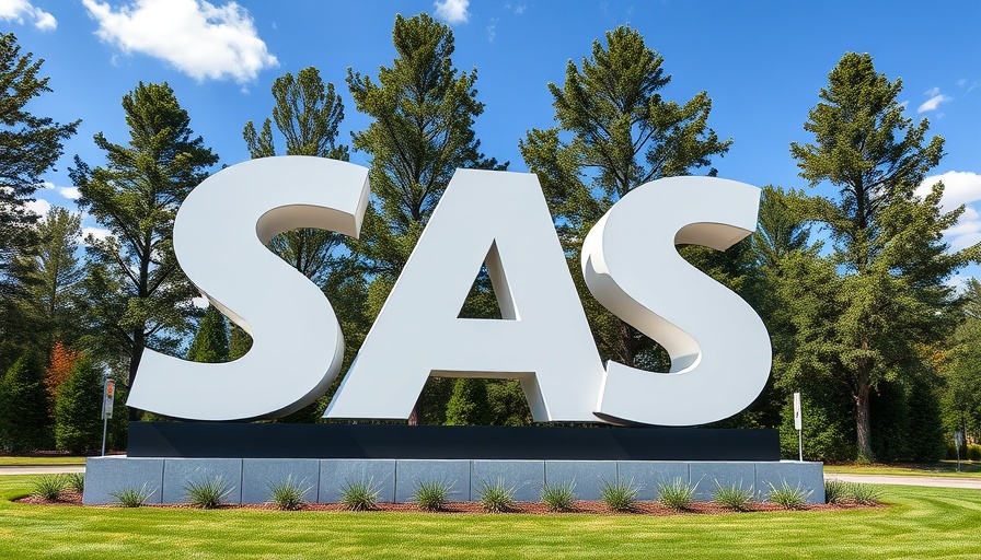 SAS logo sculpture in outdoor setting, AI learning path.