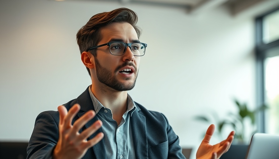 Young man passionately discusses AI-centric selling.