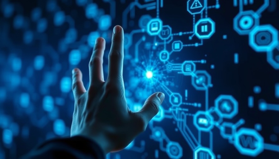 Futuristic interaction with digital data in AI science concept.