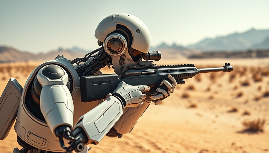 AI marketing software futuristic robot targeting in desert