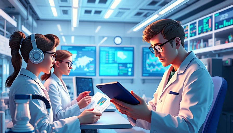 Futuristic AI research lab with cost analysis, 3D cartoon.