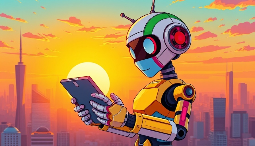 Colorful abstract robot with a tablet, Open AI Models concept.