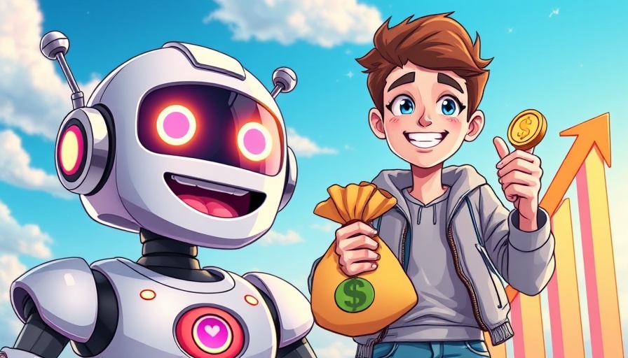 OpenAI Revenue Tripling illustration with robot and person holding money.