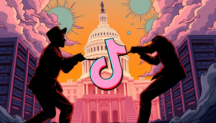 Digital tug-of-war over TikTok logo with Capitol background.