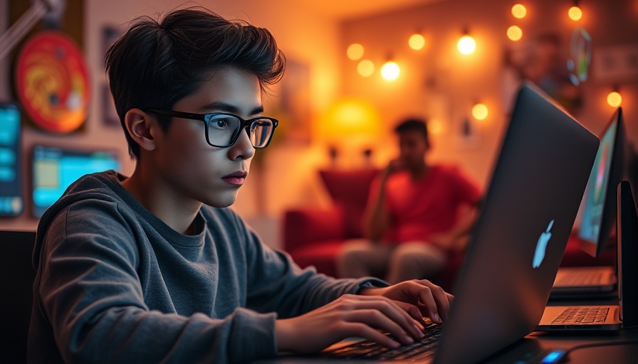 AI reviews: young coder engrossed in programming with futuristic screens.