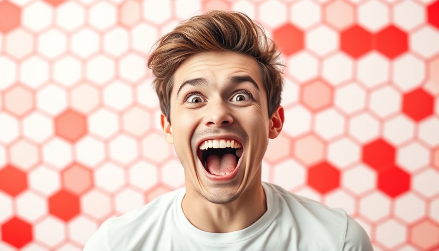 Energetic young man excited about 1-Click AI Agent, futuristic poster design.