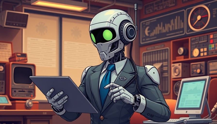 2025 AI Index Insights cartoon robot in retro office