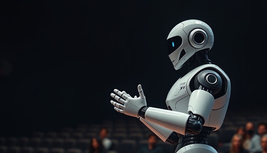 Advanced humanoid robotics technology presentation with robot and speaker.