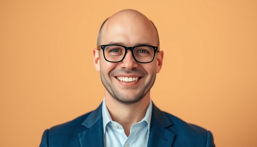 Confident man in blue suit smiling, related to Enterprise Customer Decisioning.