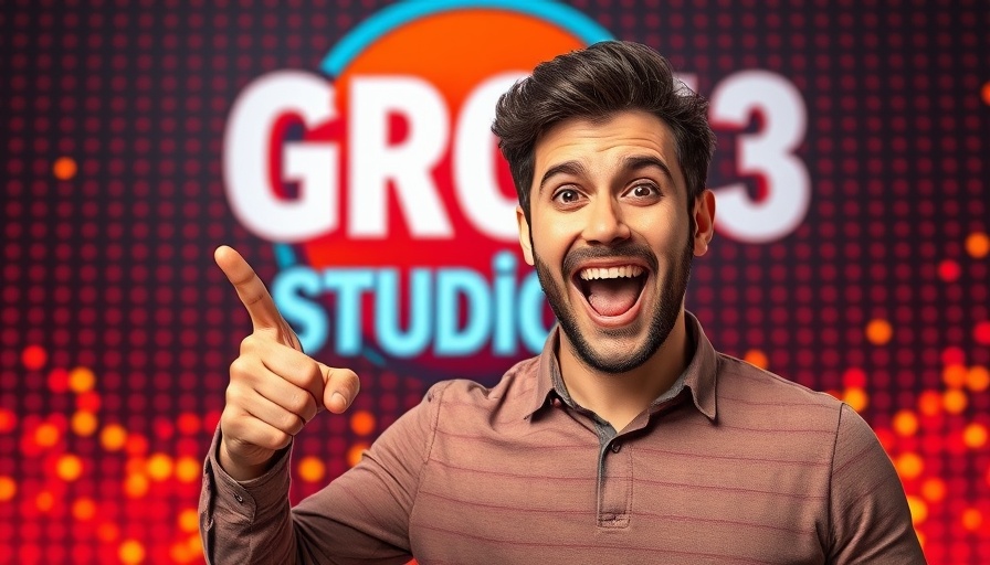 Excited man points at Grok 3 Studio AI Update graphic, vibrant design.