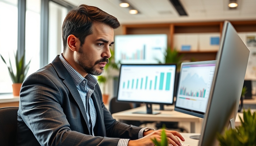 Focused professional analyzing accounts receivable financing data in a modern office.