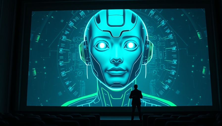 Futuristic presentation of AI software with humanoid figure.
