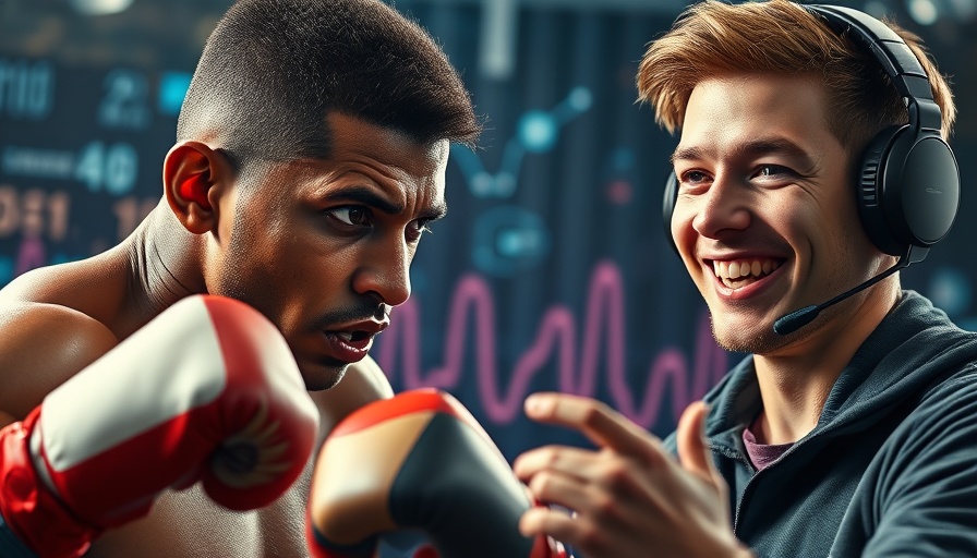 Open source AI video generator concept with boxer and young man.
