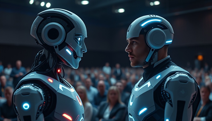 AI marketing software concept with futuristic robot and man.