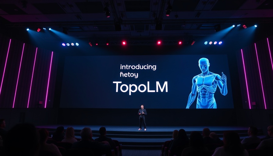 Futuristic digital software presentation with humanoid figure on screen.