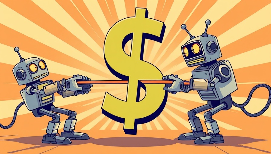 Retro robots tugging a dollar sign for pricing AI agents