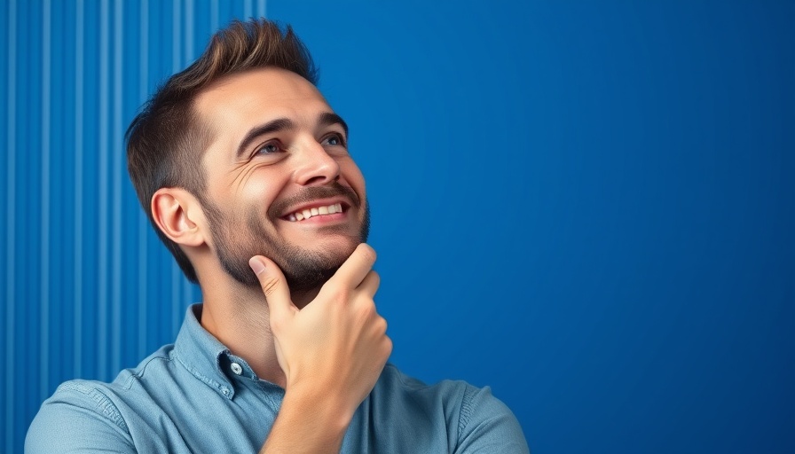 Man smiling with hand on chin against a blue patterned background, OpenAI new images feature.