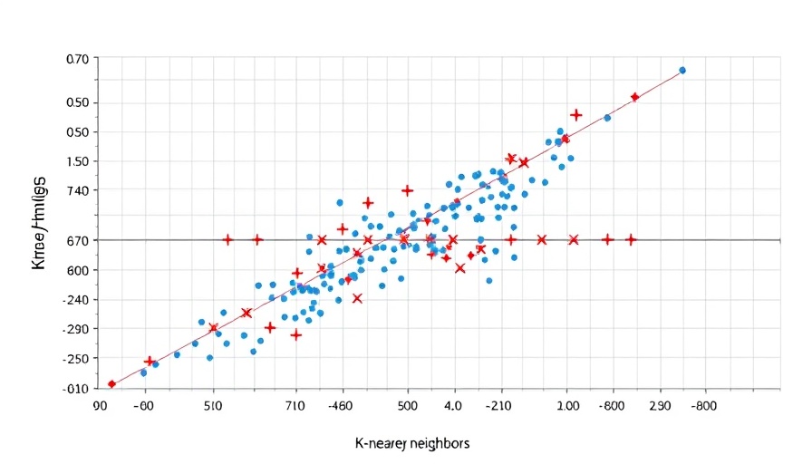 AI learning graph with synthetic data points and interpolation using 3 nearest neighbors.
