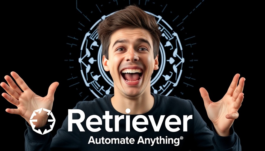 Excited young man with Retriever AI slogan 'Automate Anything'.
