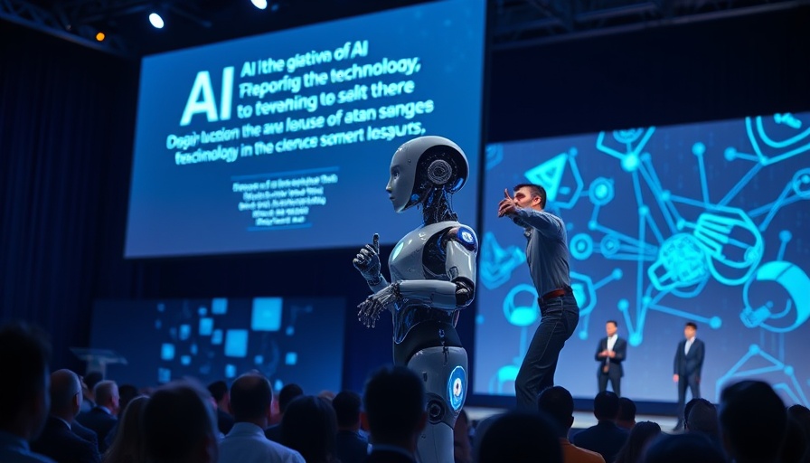 Presenters introduce AI robot on stage, highlighting on-device AI transformation.