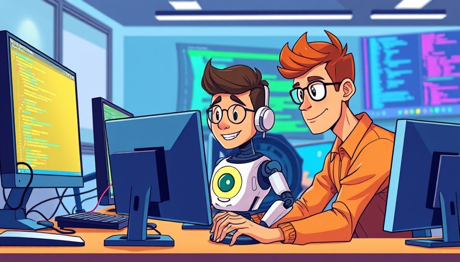 Cartoon showing AI usage in software development with programmers.