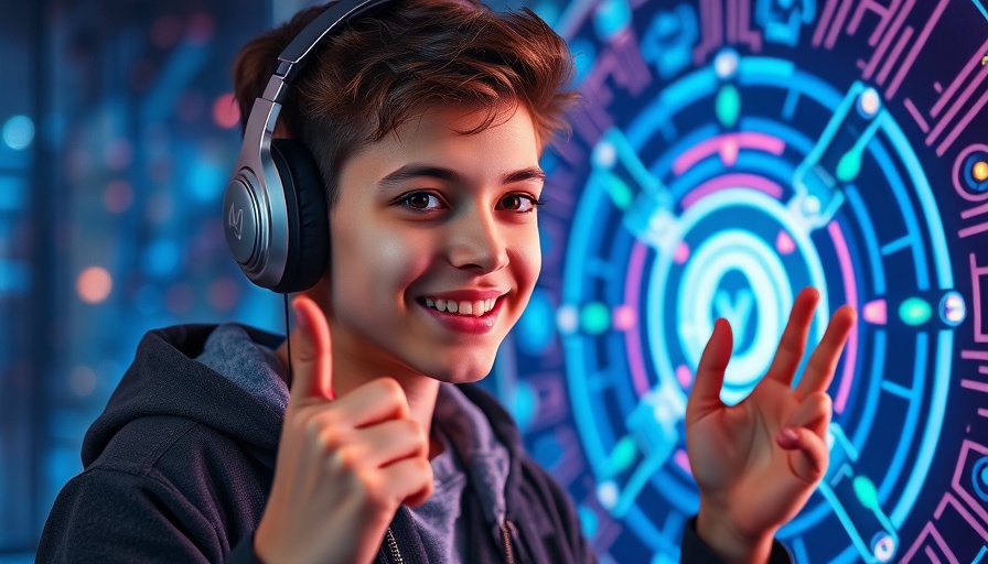 Prideful person with futuristic open source AI interface.