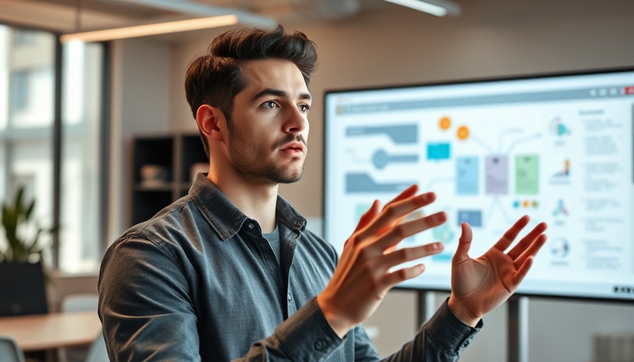 AI Agent Cost Reduction presentation by young man with diagram.