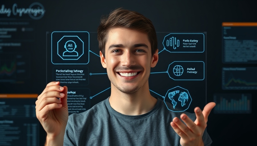 AI agent strategy for business presented by young man in a diagram.