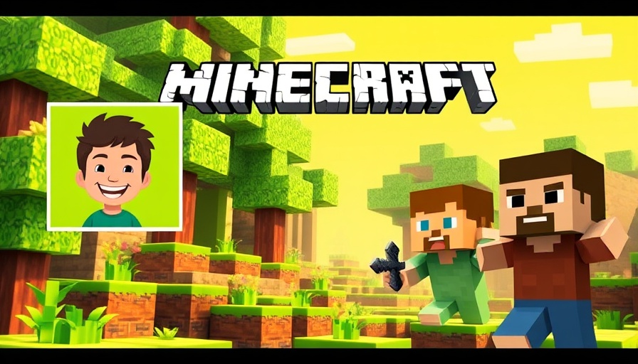 AI marketing playful Minecraft-themed banner with characters.