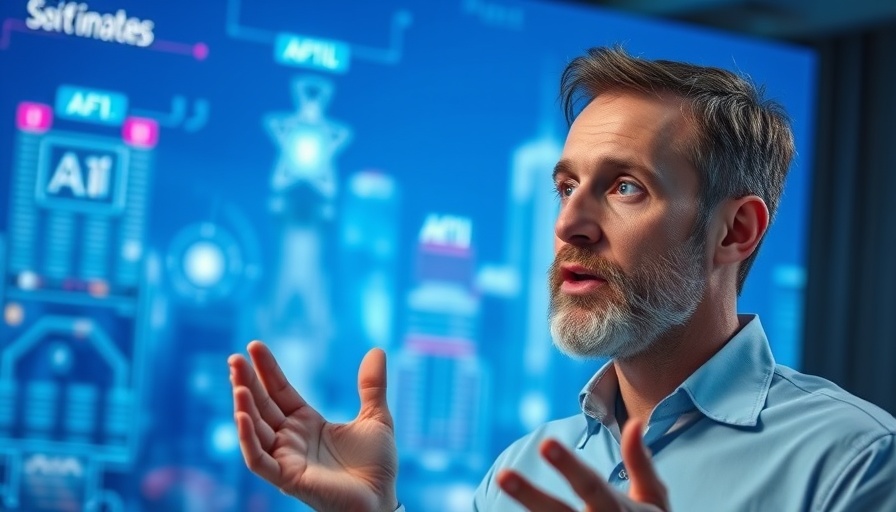 Speaker discussing AI learning path in futuristic setting