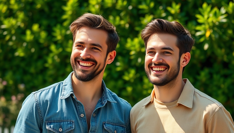 Casual encounter outdoors with two smiling men, AI learning path vibe