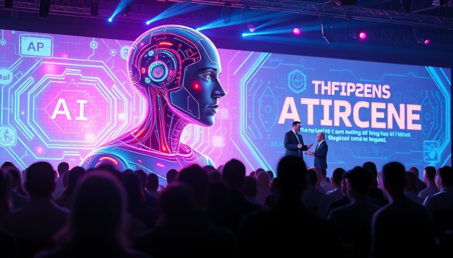 Futuristic AI humanoid digital art at marketing software event.