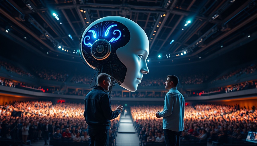 Presentation on AI marketing software with futuristic AI humanoid.