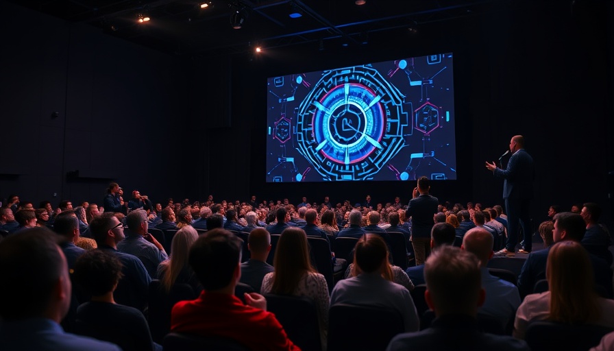 AI marketing software launch presentation with futuristic elements.