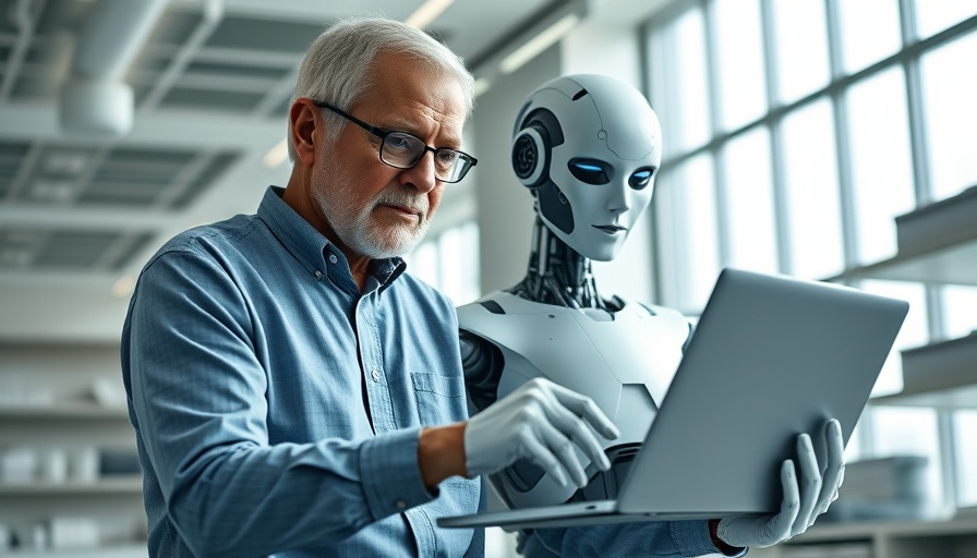 AI marketing software concept with human-robot interaction in a lab.