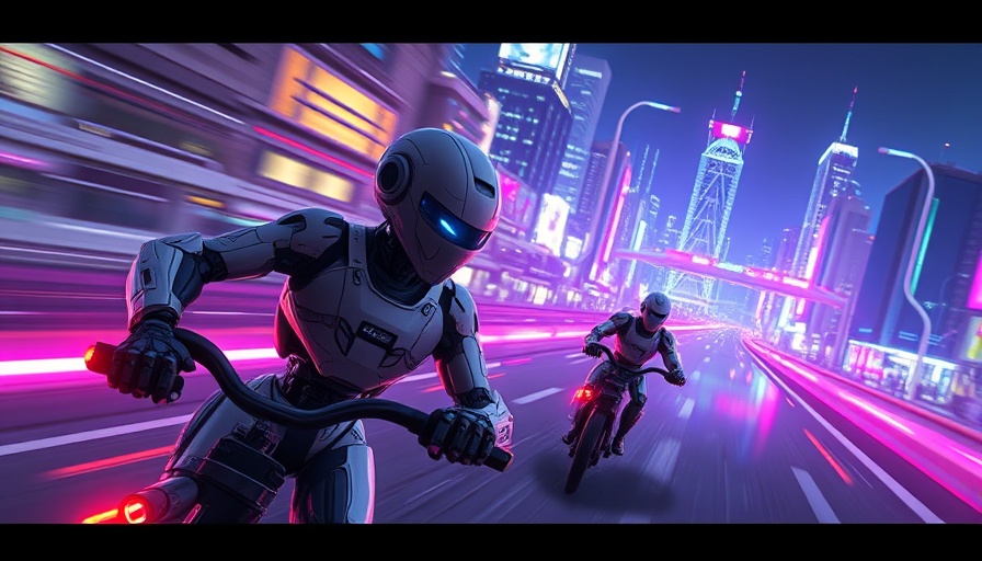 China AI Competition in a futuristic robotic race set in a neon-lit city.