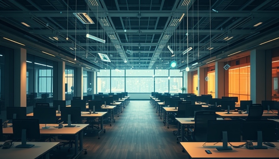 Futuristic AI office with holographic workers, highlighting impact on entry-level jobs.