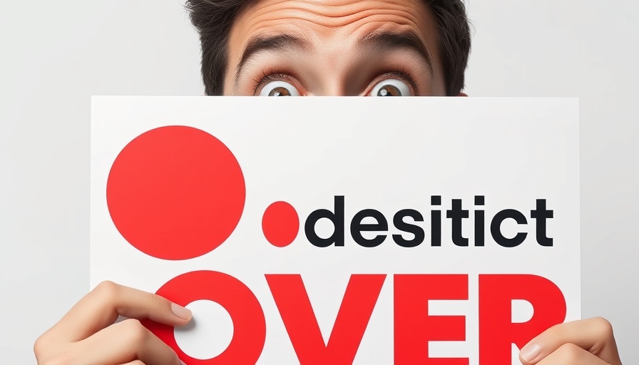 Surprised man holding Descript logo sign over white background.